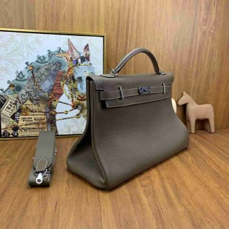 Hermes Kelly 42 Maxi Handmade Bag in Taupe Clemence Leather