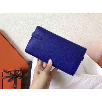 Hermes Kelly Classic Long Wallet In Blue Electric Epsom Leather