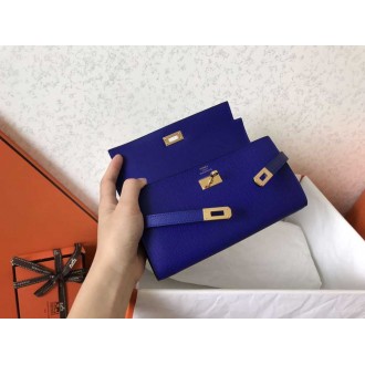 Hermes Kelly Classic Long Wallet In Blue Electric Epsom Leather