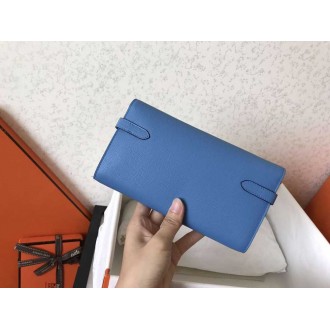 Hermes Kelly Classic Long Wallet In Blue Jean Epsom Leather