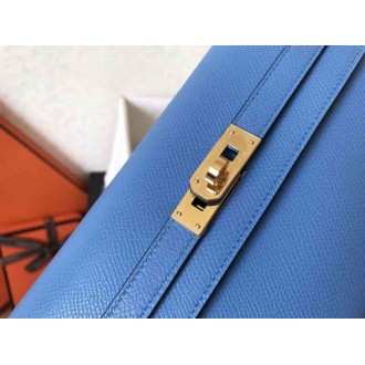 Hermes Kelly Classic Long Wallet In Blue Jean Epsom Leather