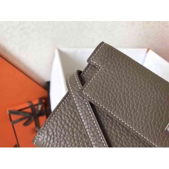 Hermes Kelly Classic Long Wallet In Etoupe Clemence Leather