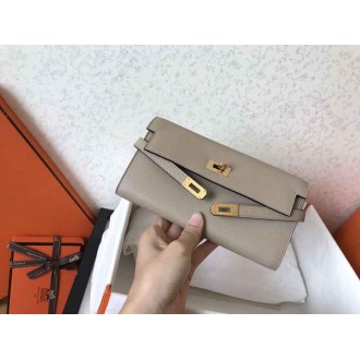 Hermes Kelly Classic Long Wallet In Grey Epsom Leather