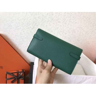 Hermes Kelly Classic Long Wallet In Malachite Epsom Leather