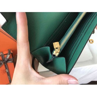 Hermes Kelly Classic Long Wallet In Malachite Epsom Leather