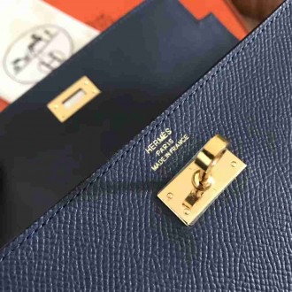 Hermes Kelly Classic Long Wallet In Navy Epsom Leather