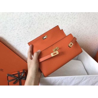 Hermes Kelly Classic Long Wallet In Orange Epsom Leather