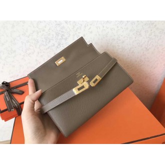 Hermes Kelly Classic Long Wallet In Taupe Epsom Leather