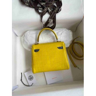 Hermes Kelly Doll Bag in Jaune Ambre Matte Alligator Leather