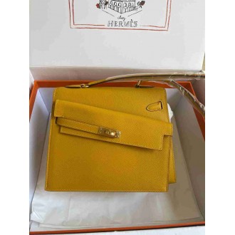 Hermes Kelly En Desordre 20 Handmade Bag in Jaune Ambre Epsom Calfskin