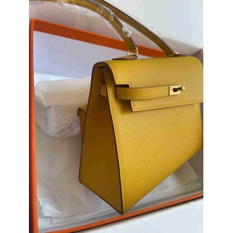 Hermes Kelly En Desordre 20 Handmade Bag in Jaune Ambre Epsom Calfskin