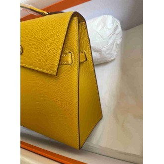 Hermes Kelly En Desordre 20 Handmade Bag in Jaune Ambre Epsom Calfskin