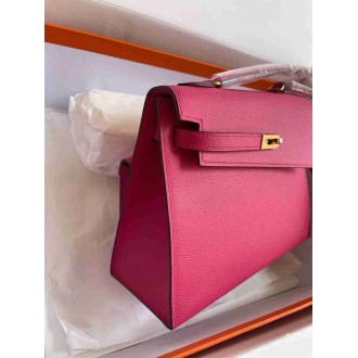 Hermes Kelly En Desordre 20 Handmade Bag in Rose Red Epsom Calfskin