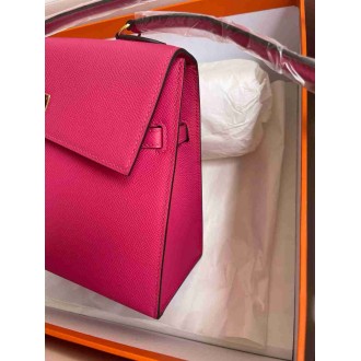 Hermes Kelly En Desordre 20 Handmade Bag in Rose Red Epsom Calfskin
