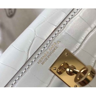 Hermes Kelly Mini II Bag In Beton Crocodile Embossed Leather