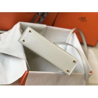 Hermes Kelly Mini II Bag In Beton Crocodile Embossed Leather