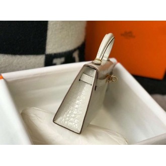 Hermes Kelly Mini II Bag In Beton Embossed Crocodile Calfskin
