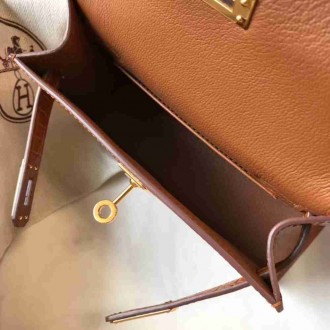 Hermes Kelly Mini II Bag In Brown Crocodile Embossed Leather