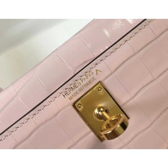 Hermes Kelly Mini II Bag In Rose Dragee Embossed Crocodile Calfskin