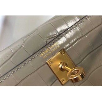 Hermes Kelly Mini II Bag In Taupe Embossed Crocodile Calfskin