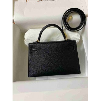Hermes Kelly Mini II Sellier Handmade Bag In Black Chevre Mysore Leather