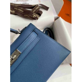 Hermes Kelly Mini II Sellier Handmade Bag In Blue Agate Epsom Calfskin