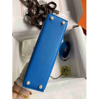 Hermes Kelly Mini II Sellier Handmade Bag In Blue Hydra Chevre Mysore Leather