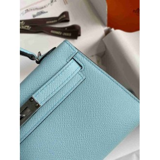 Hermes Kelly Mini II Sellier Handmade Bag In Blue Zephyr Epsom Calfskin