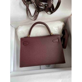 Hermes Kelly Mini II Sellier Handmade Bag In Bordeaux Epsom Calfskin