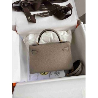 Hermes Kelly Mini II Sellier Handmade Bag In Gris Asphalt Epsom Calfskin