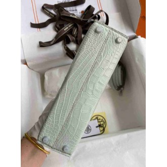Hermes Kelly Mini II Sellier Handmade Bag In Gris Neve Matte Alligator Leather