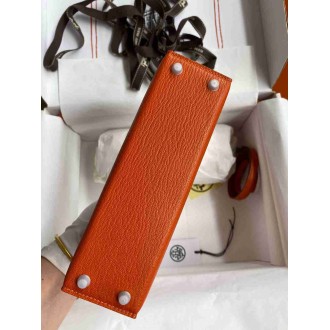 Hermes Kelly Mini II Sellier Handmade Bag In Orange Chevre Mysore Leather
