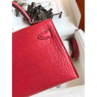 Hermes Kelly Mini II Sellier Handmade Bag In Rose Extreme Matte Alligator Leather