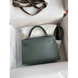 Hermes Kelly Mini II Sellier Handmade Bag In Vert Amande Epsom Calfskin