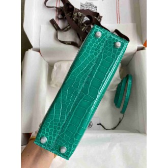 Hermes Kelly Mini II Sellier Handmade Bag In Vert Jude Shiny Alligator Leather
