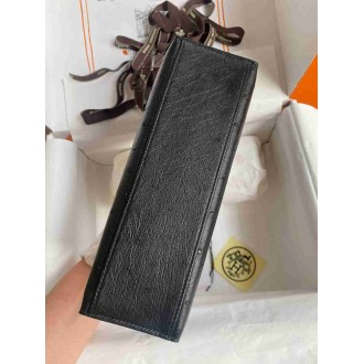 Hermes Kelly Pochette Handmade Bag in Black Cuite Ostrich Leather