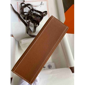Hermes Kelly Pochette Handmade Bag in Gold Clemence Leather