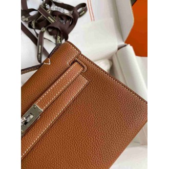 Hermes Kelly Pochette Handmade Bag in Gold Clemence Leather