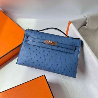 Hermes Kelly Pochette Handmade Bag in Mykonos Ostrich Leather