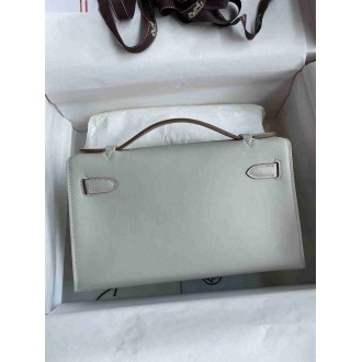 Hermes Kelly Pochette Handmade Bag In Pearl Grey Swift Calfskin