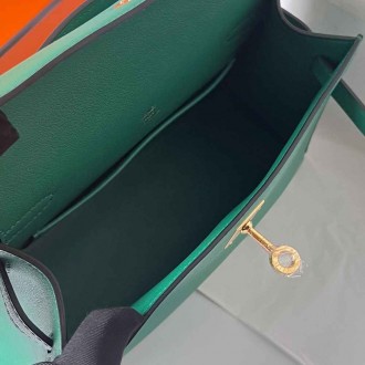 Hermes Kelly Pochette Handmade Bag In Vert Vertigo Swift Calfskin