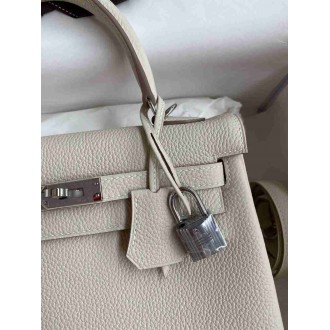Hermes Kelly Retourne 25 Handmade Bag In Craie Clemence Leather