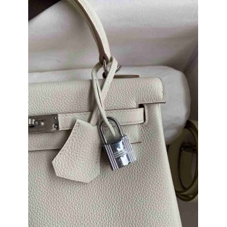 Hermes Kelly Retourne 25 Handmade Bag In Mushroom Clemence Leather