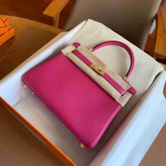 Hermes Kelly Retourne 25 Handmade Bag In Rose Purple Clemence Leather