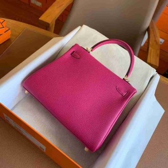 Hermes Kelly Retourne 25 Handmade Bag In Rose Purple Clemence Leather