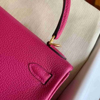 Hermes Kelly Retourne 25 Handmade Bag In Rose Purple Clemence Leather