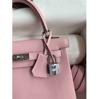 Hermes Kelly Retourne 25 Handmade Bag In Rose Sakura Swift Calfskin
