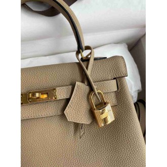 Hermes Kelly Retourne 25 Handmade Bag In Trench Clemence Leather
