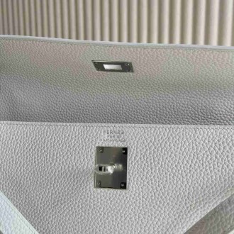 Hermes Kelly Retourne 35 Handmade Bag in White Clemence Leather