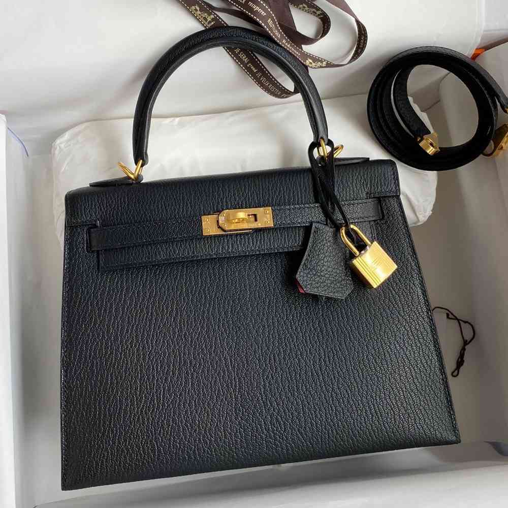 Hermes Kelly Sellier 25 Handmade Bag In Black Mysore Goatskin